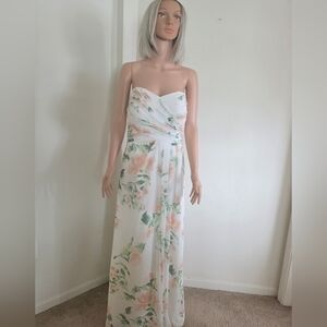 NWT Camille La Vie Floral Chiffon Dress Strapless Ivory/Blush Size 14
